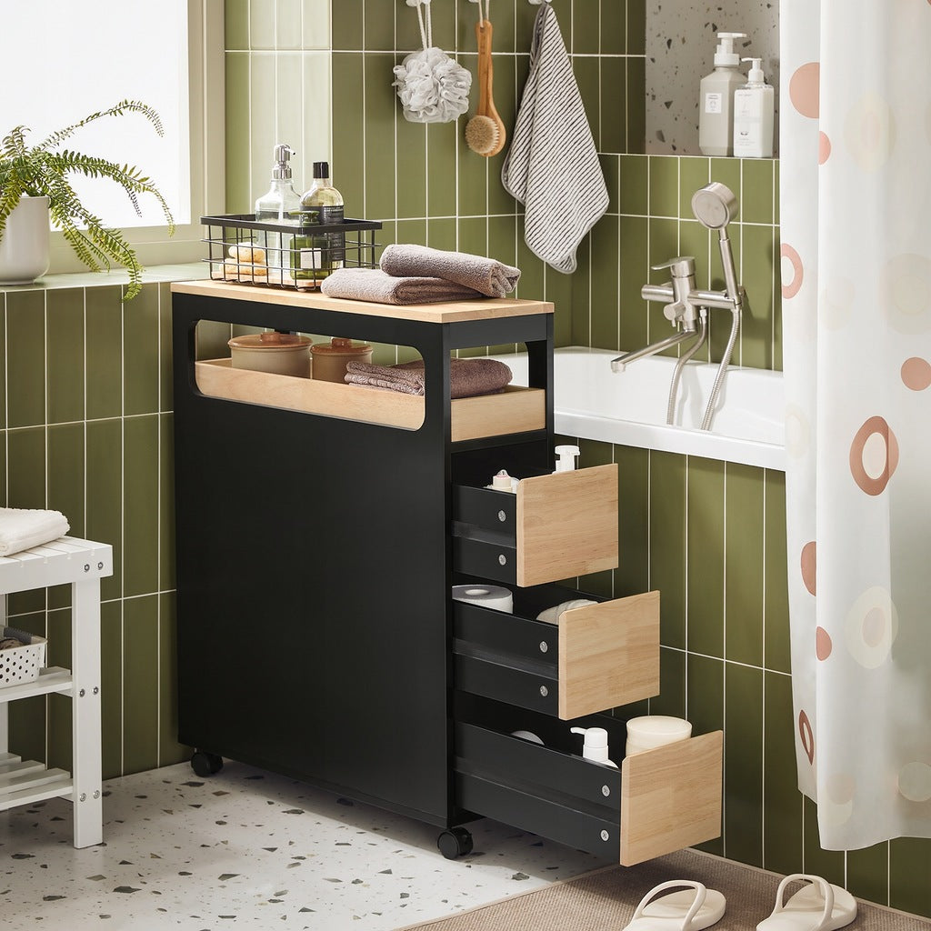 SoBuy Classeur - BZR54-SCH - MDF & Bambou - Jusqu'à 40kg - 24x82x65cm - Noir
