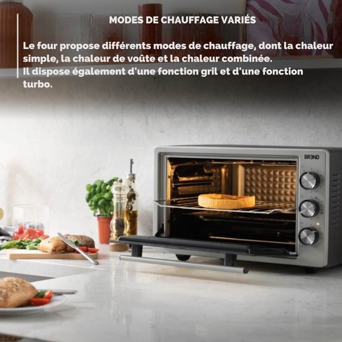 Four électrique à poser - BREND BR-2210 - 37 litres - Mini four - 1500W - avec fonction autonettoyante - 90 min. Minuterie - Accessoires inclus - jusqu'à 240 degrés - acier inoxydable