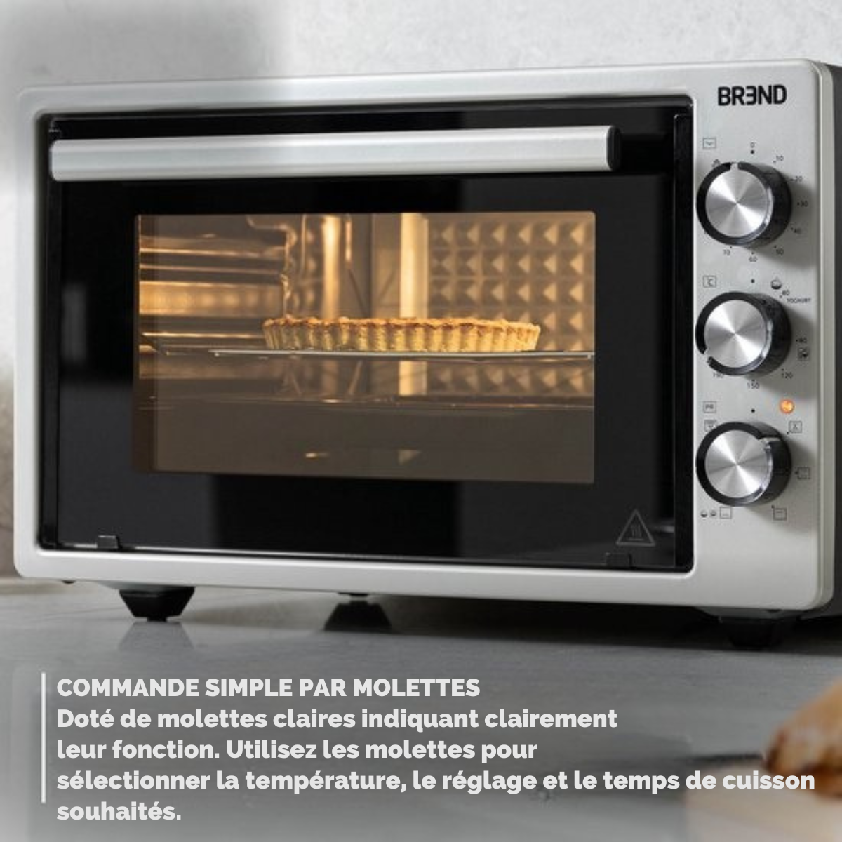 Four électrique à poser - BREND BR-2210 - 37 litres - Mini four - 1500W - avec fonction autonettoyante - 90 min. Minuterie - Accessoires inclus - jusqu'à 240 degrés - acier inoxydable