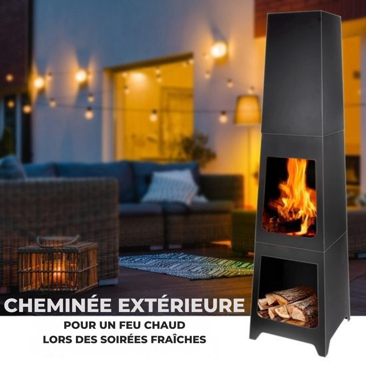 Cheminée de jardin - BBQ Collection - Poêle à bois - 36x36x150cm - Acier