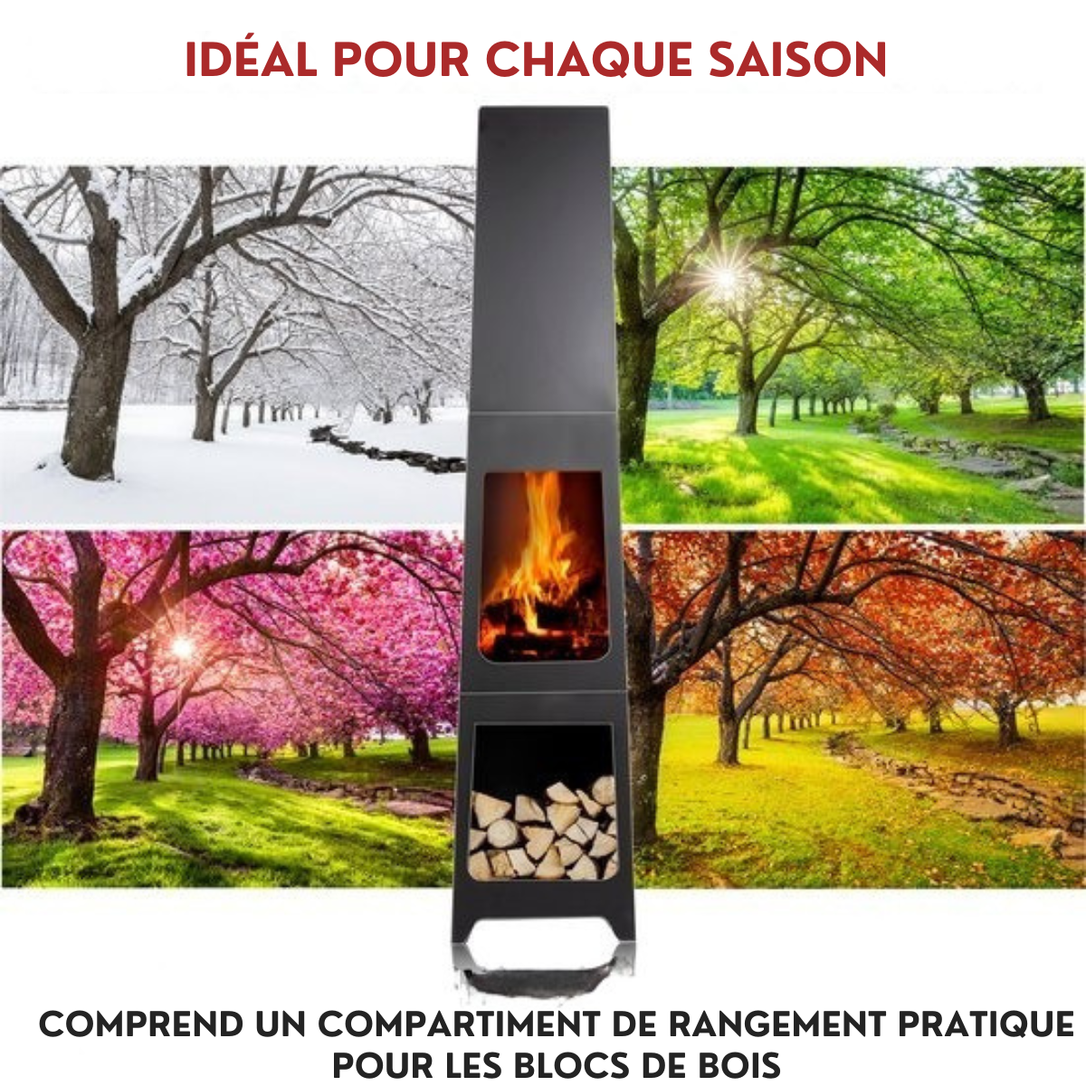 Cheminée de jardin - BBQ Collection - Poêle à bois - 36x36x150cm - Acier
