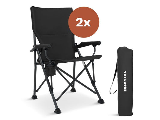 Trvlmore Chaise de camping ergonomique - Noir - Dossier réglable 100 cm - Capacité 120 kg