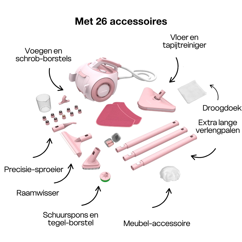 Nettoyeur vapeur TS2 Pink Limited Edition - Nettoyeur vapeur 1800W avec 26 accessoires - 40 x 30.5 x 29 cm