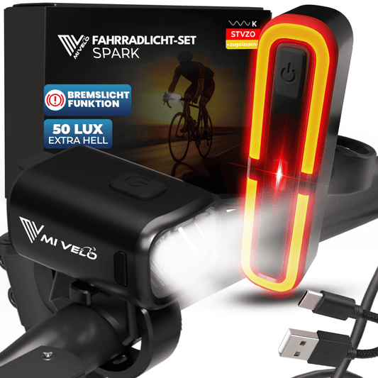 MiVelo Mv-spark bike light set - StVZO - USB C rechargeable - IPX5 waterproof - Spark Ultimate