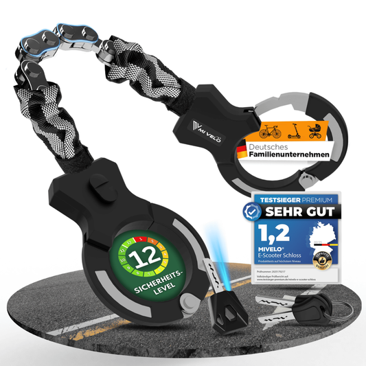 MIVELO Cadenas pour vélo - Acier trempé & clé LED incluse - 90 cm - Noir