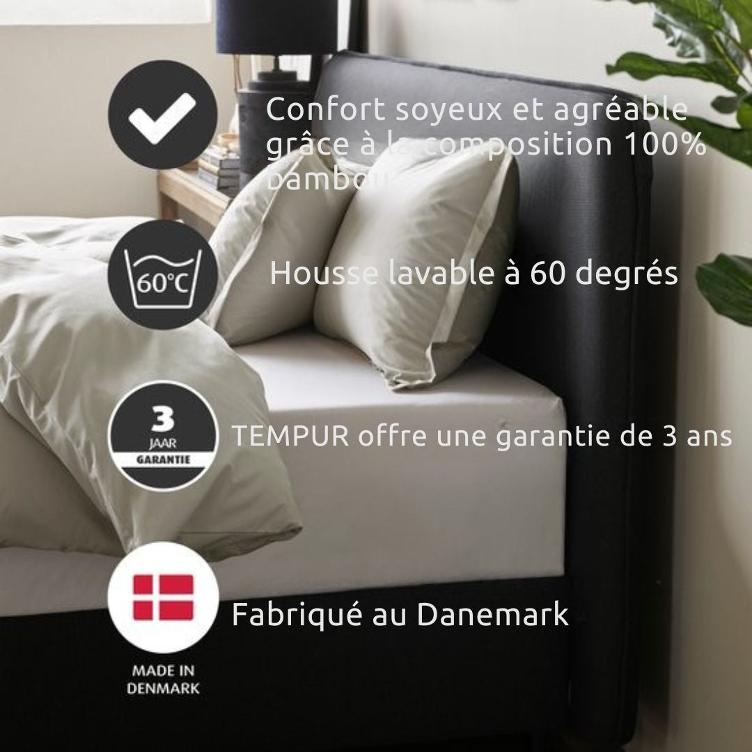 Housse de couette TEMPUR - 140 x 200 cm - Fibres de bambou - Résistante au repassage et au séchage - Confort soyeux et régulation naturelle de la température - Blanc