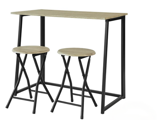 SoBuy Table de salle à manger - 3 pièces - Table pliante - 2 tabourets - Table de cuisine - 90 x74 x 45 cm - Bois noir