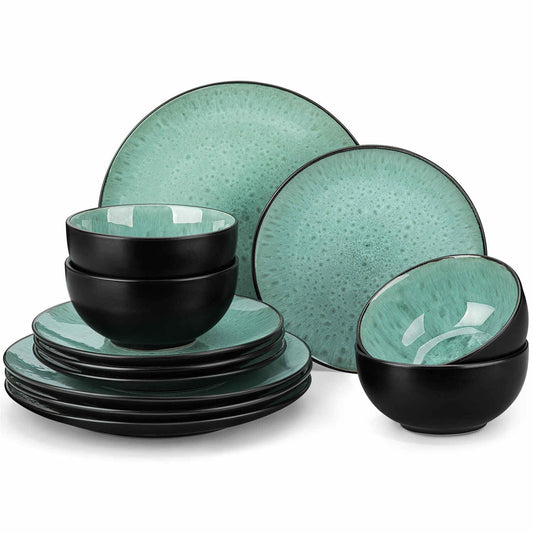 Vaisselle 12 pièces Vancasso Bubble - Vert - 26.9 cm / 22 cm / 15.3 cm - Vaisselle pour 4 personnes