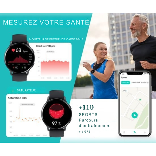 Montre de sport - Fitage - Smartwatch - Montre podomètre - Traqueur d'activité - GPS - Noir