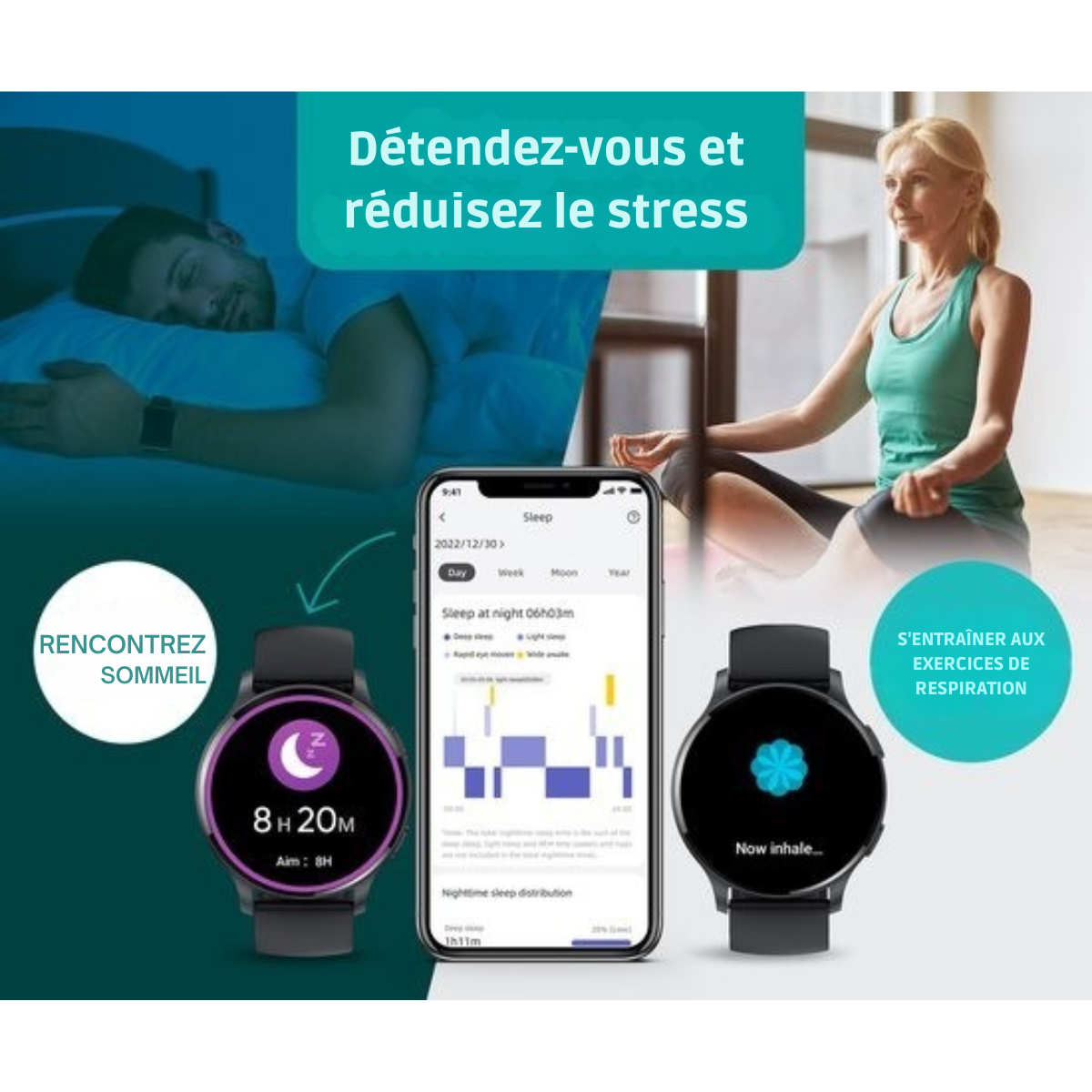 Montre de sport - Fitage - Smartwatch - Montre podomètre - Traqueur d'activité - GPS - Noir