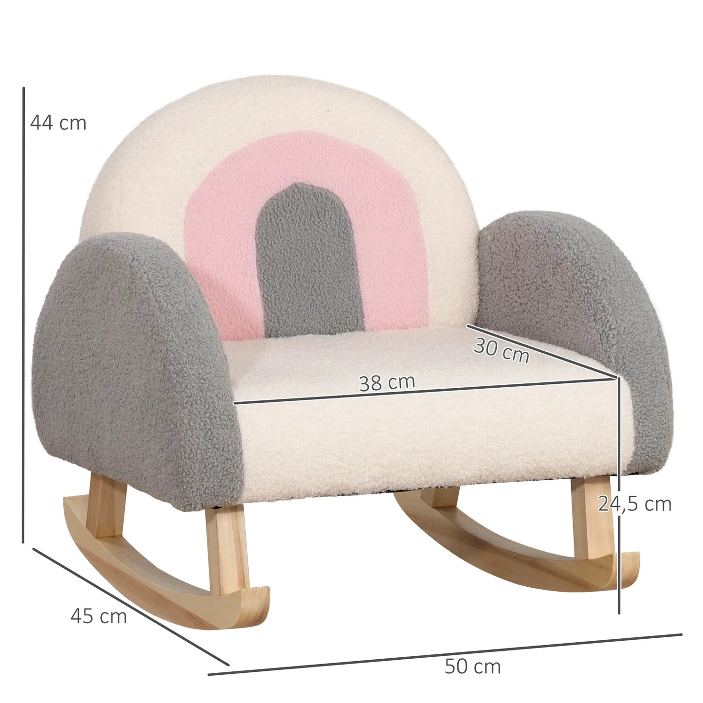 HOMCOM Chaise à bascule pour enfants - Gris - 50 x 45 x 44 cm - Chaise confortable avec rembourrage doux et cadre en bois robuste