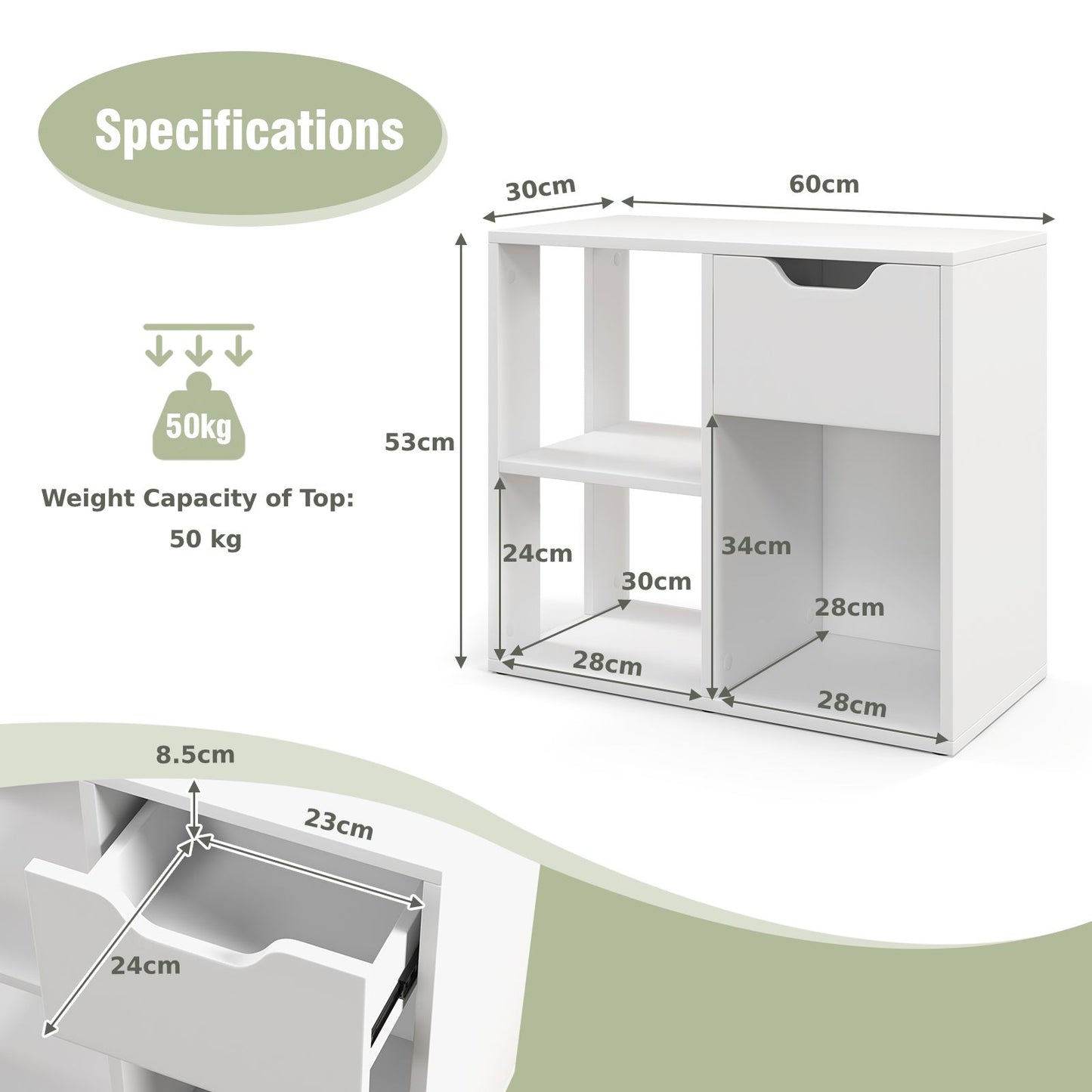 Meuble de rangement Coast - Carré - Ouvert - 60 x 30 x 58 cm - Blanc