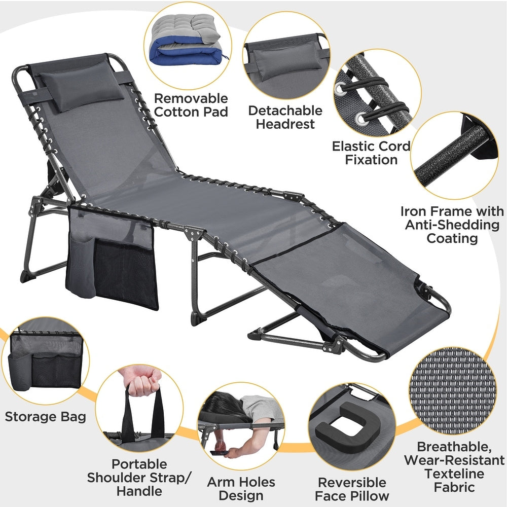 Bain de soleil pliable Yaheetech avec ouverture pour le visage et coussin épais - Gris/Noir - 190 x 67 x 36 cm