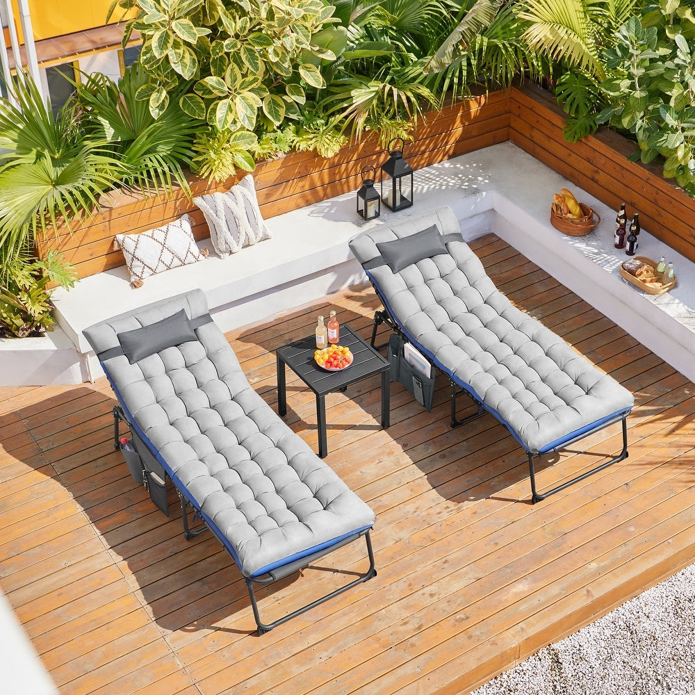 Bain de soleil pliable Yaheetech avec ouverture pour le visage et coussin épais - Gris/Noir - 190 x 67 x 36 cm