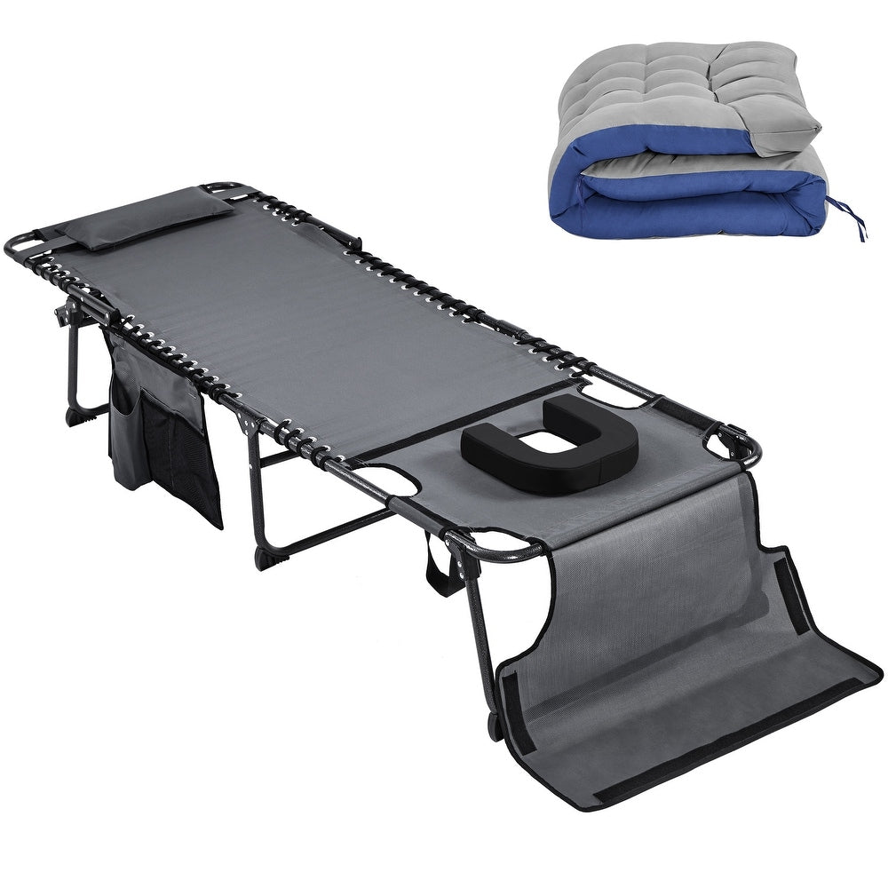 Bain de soleil pliable Yaheetech avec ouverture pour le visage et coussin épais - Gris/Noir - 190 x 67 x 36 cm