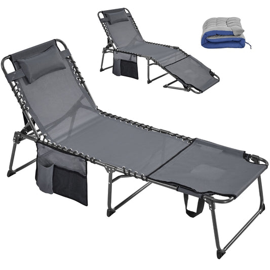 Bain de soleil pliable Yaheetech avec ouverture pour le visage et coussin épais - Gris/Noir - 190 x 67 x 36 cm