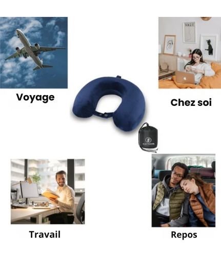 Oreiller de cou - EverNeeds - voyage/repos - Forme en U - Bleu