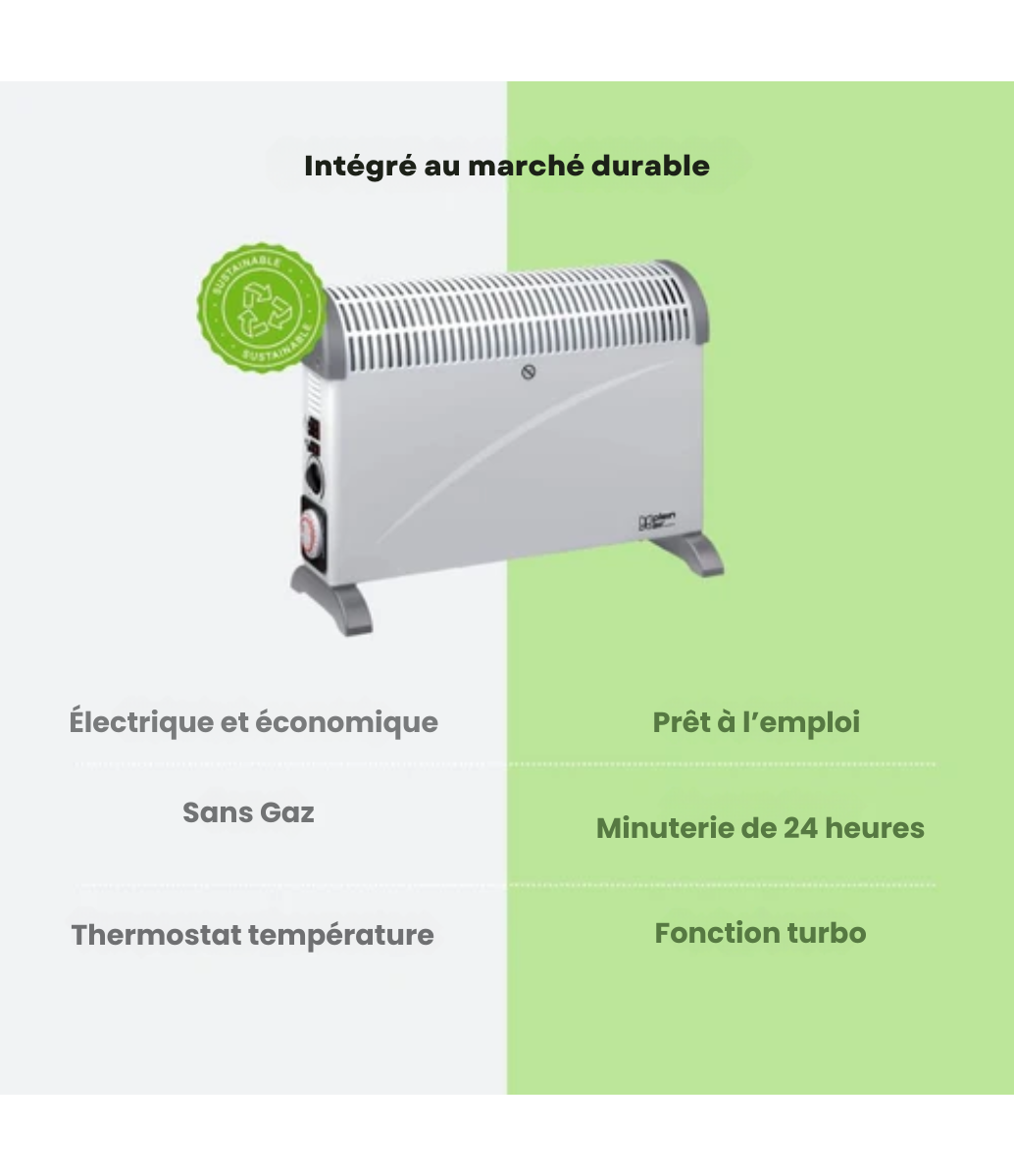 Chauffage électrique d'appoint Plein Air - Thermostat réglable 3 niveau - 2000W - Blanc