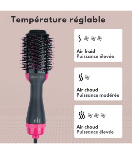 Brosse Soufflante - Auronic - Brosse coiffante - 3 en 1 - 1000W - Noir/Rose