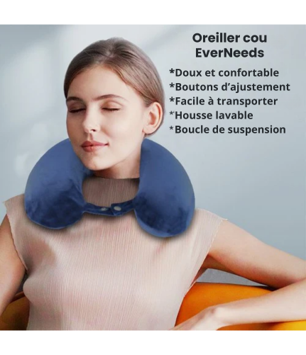 Oreiller de cou - EverNeeds - voyage/repos - Forme en U - Bleu