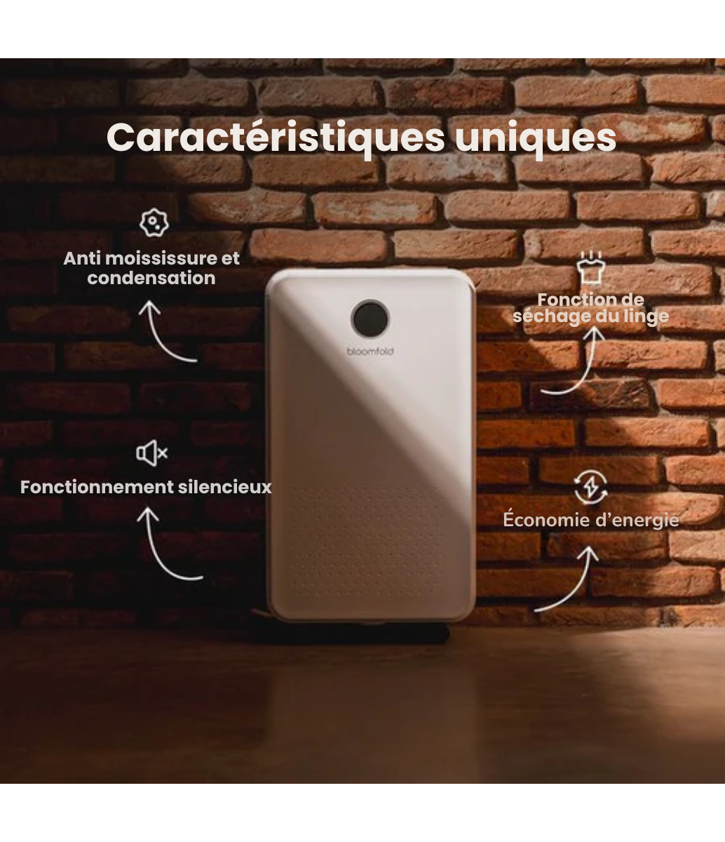 Déshumidificateur Bloomfold - 16L par jour - Fonction Lavage-Séchage incluse - Convient pour le salon, la chambre, le sous-sol et la salle de bain - Déshumidificateur - Blanc