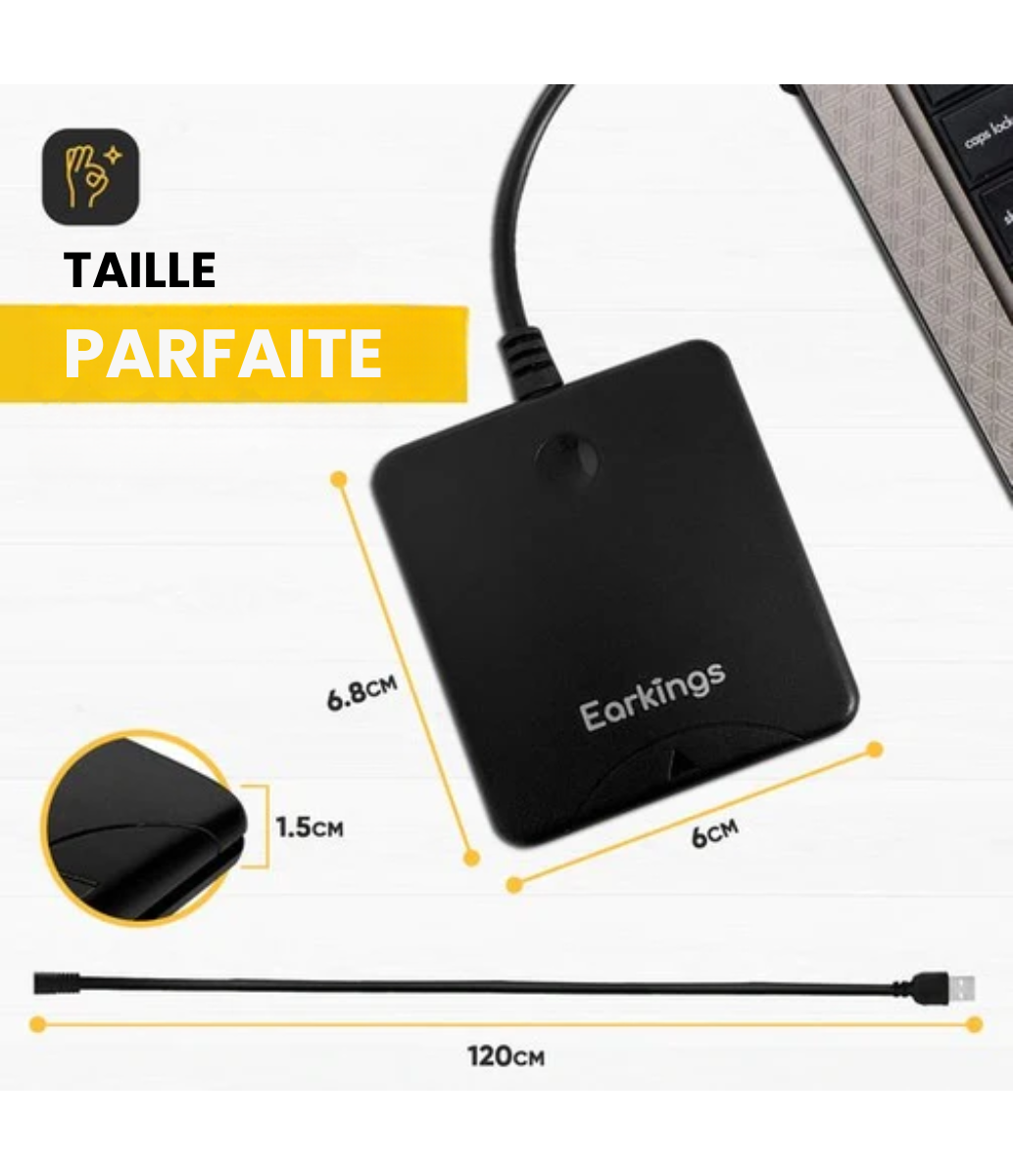 Lecteur de carte d'identité ID - EarKings - Lecteur de cartes d'identité, de cartes de crédit et d'autres cartes à puce - compatible avec MAC et Windows