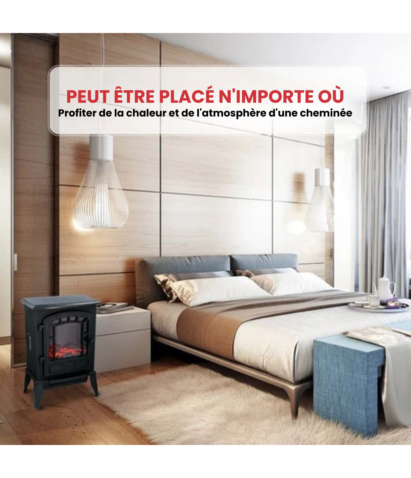 Cheminée électrique - Torino - Poêle électrique avec Flammes - LED 2000W