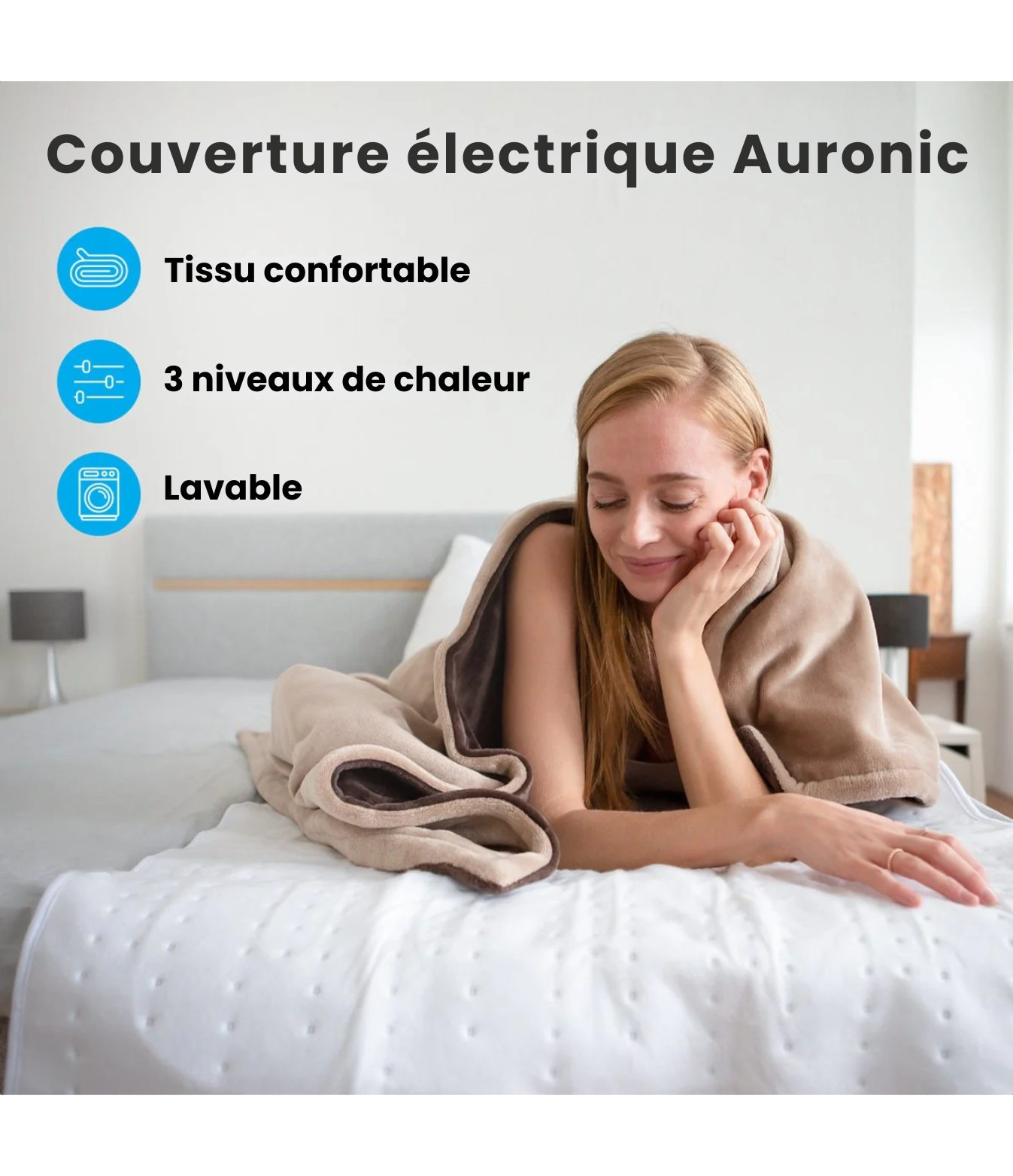 Couverture chauffante électrique - Auronic - 1 personne - 150x80cm - Blanc