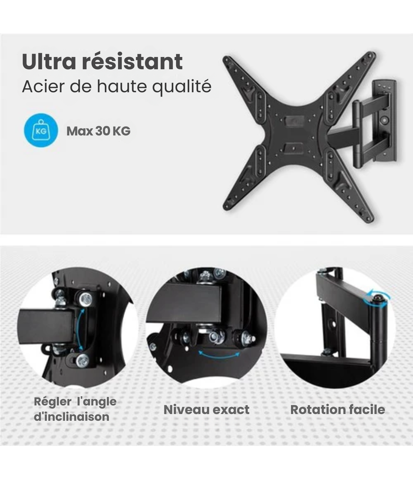 Support TV - Auronic - Rotatif et inclinable - 26 à 55 pouces - jusqu'à 30 KG - Noir