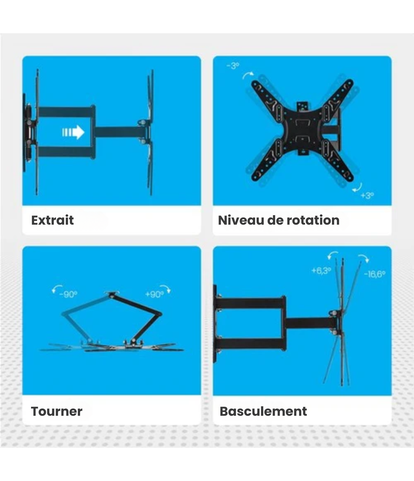 Support TV - Auronic - Rotatif et inclinable - 26 à 55 pouces - jusqu'à 30 KG - Noir
