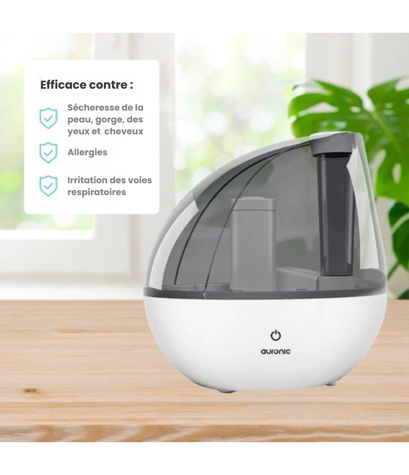 Humidificateur Auronic - Adapté à la chambre de bébé et à la chambre à coucher - Blanc - Filtre à eau inclus