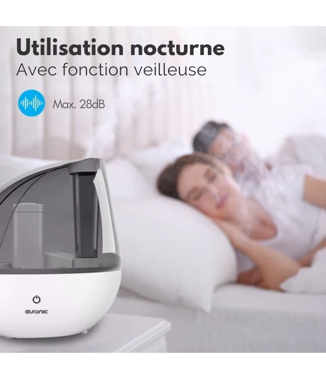 Humidificateur Auronic - Adapté à la chambre de bébé et à la chambre à coucher - Blanc - Filtre à eau inclus
