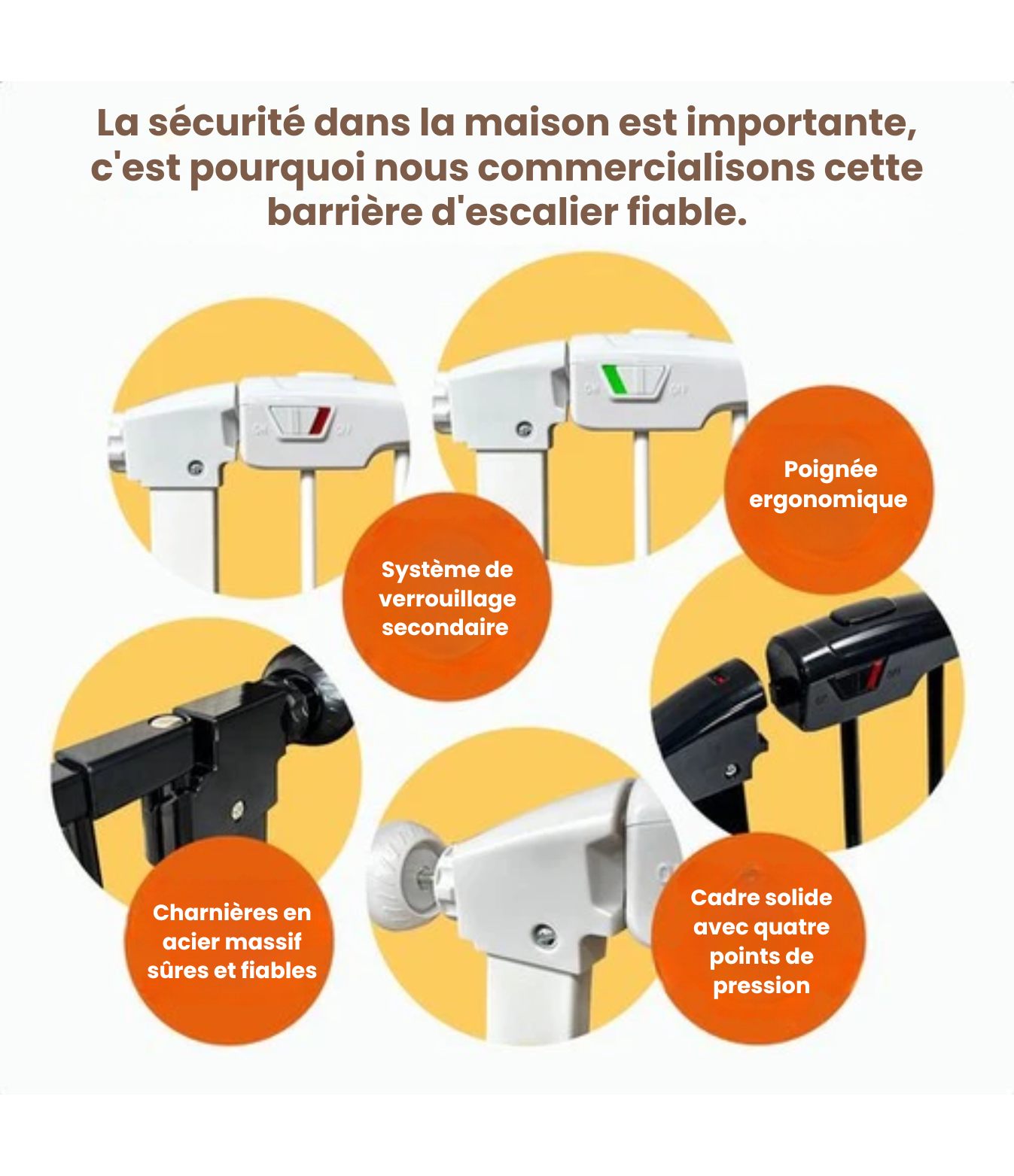 Barrière de sécurité enfant - Goliving - Fixation par pression - Metal - 78 à 93 cm - Blanc