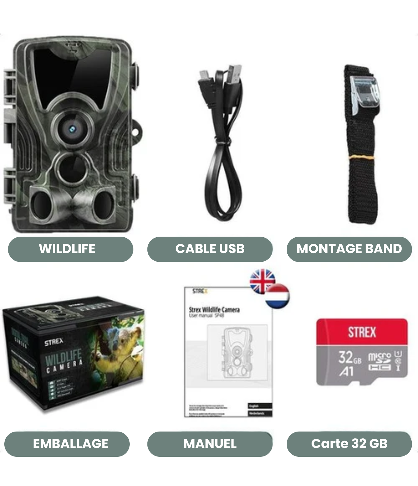 Strex - Wildlife Camera - avec vision nocturne - 36MP 4K ULTRA HD - Waterproof - Incl. 32 GB SD - Wildlife Camera