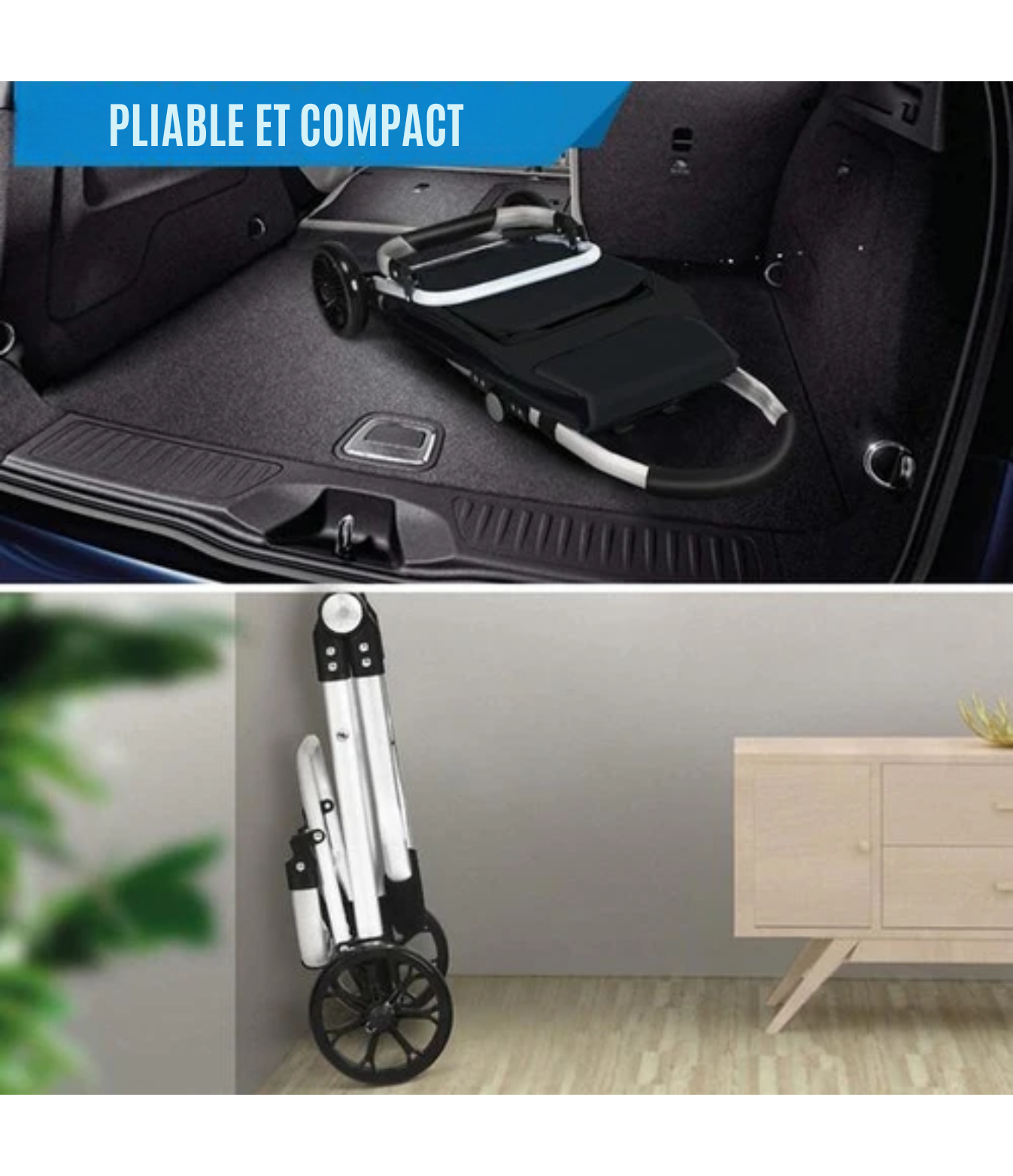 Chariot de courses - Strex - Pliable et à roulettes - Sac imperméable 45 L - Noir