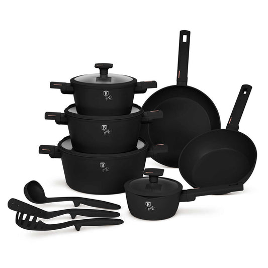 Ensemble de casseroles Berlinger Haus 15 pièces en aluminium forgé - Noir et or rosé - Compatible induction