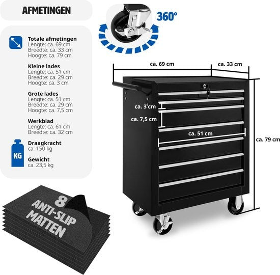 tectake® - Chariot à outils avec 7 tiroirs - noir - 402800