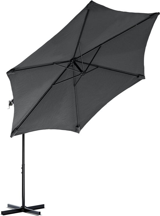 Parasol à bras articulé Tristar - 300 cm, rond - Jardin - Hauteur réglable - Pied en croix et housse de protection inclus - PA-7905 - Anthracite