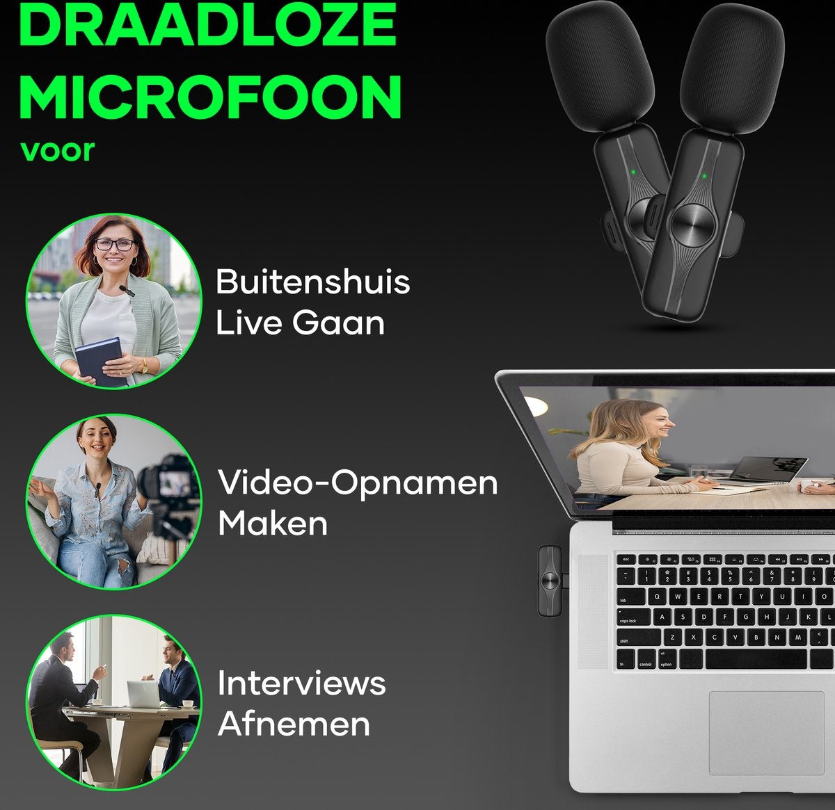 MATTI® 2-en-1 - Microphone sans fil - USB-C - Microphone - Microphone à épingle - Android et ordinateurs portables