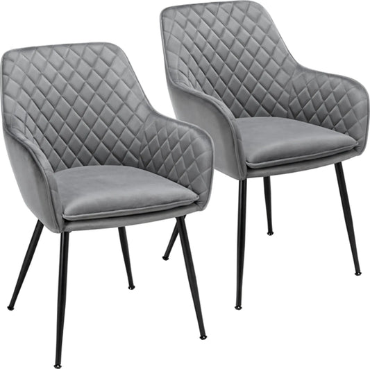 Yaheetech Lot de 2 chaises de salle à manger - Gris clair - Velours - Avec accoudoirs - 120 kg - 57,5 x 58 x 86,5 cm