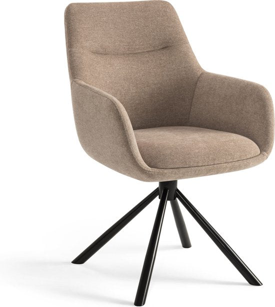 Furnihaus Olivia - Chaise de salle à manger pivotante - Accoudoirs - Beige - Tissu