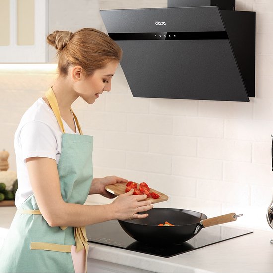 CIARRA CBCG6736H-G Hotte aspirante inclinée 60 cm, noire – Verre dépoli anti-traces de doigts – Avec Wi-Fi – Jeu de filtres à charbon inclus – 650 m³ – Classe énergétique A+++