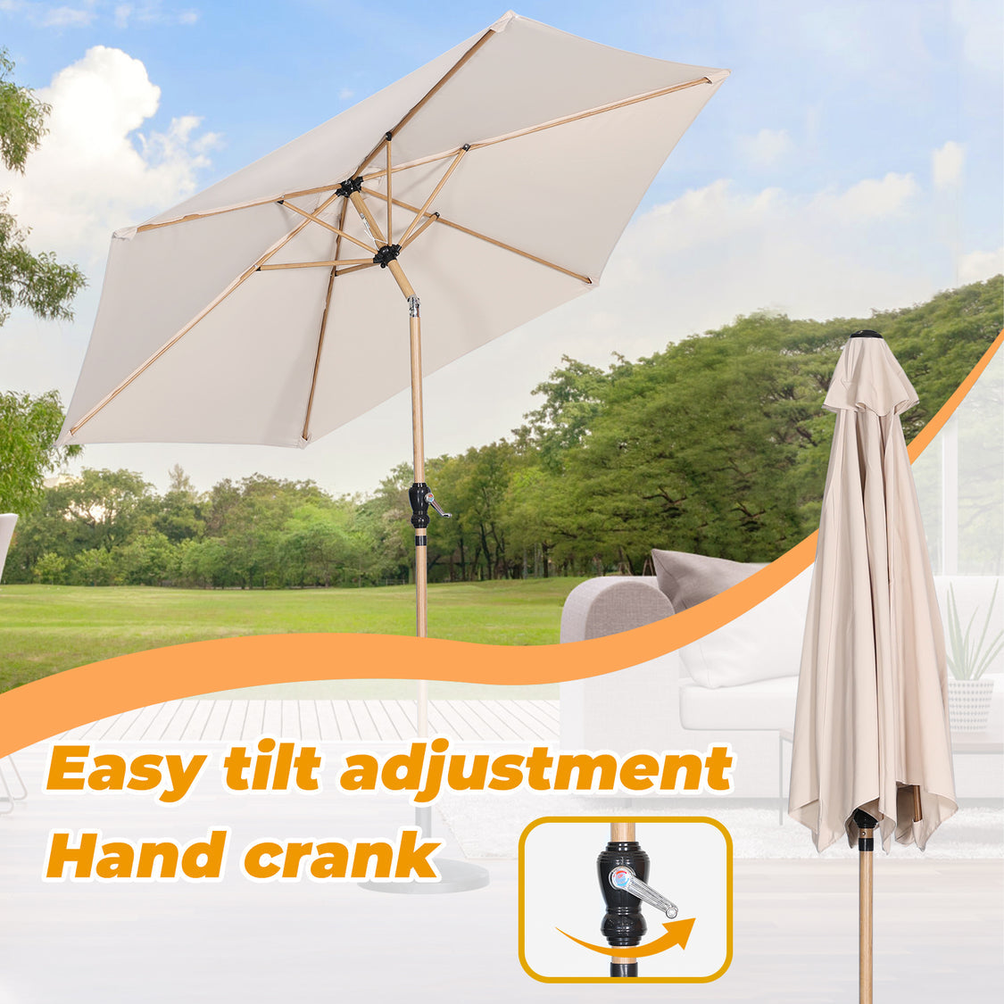 Parasol Angel Living Ø 300 cm - Parasol de jardin rond inclinable avec manivelle - Aluminium et polyester - UV50+ - Hydrofuge - Jaune crème