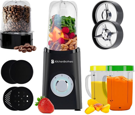 Blender - KitchenBrothers - 2-en-1 - 350 W - 4 tasses 600 ml/300 ml - Smoothie - Mini Blender - Noir