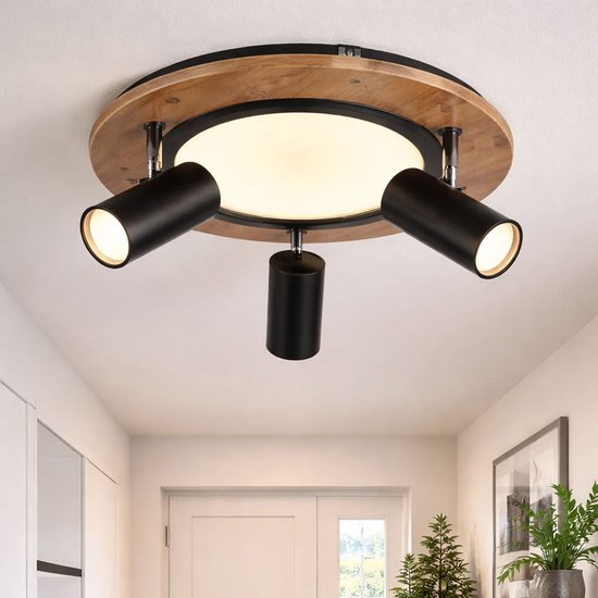 Globo - plafonnier - Kassu - noir naturel - métal - Ø 40 cm - LED - 67307D