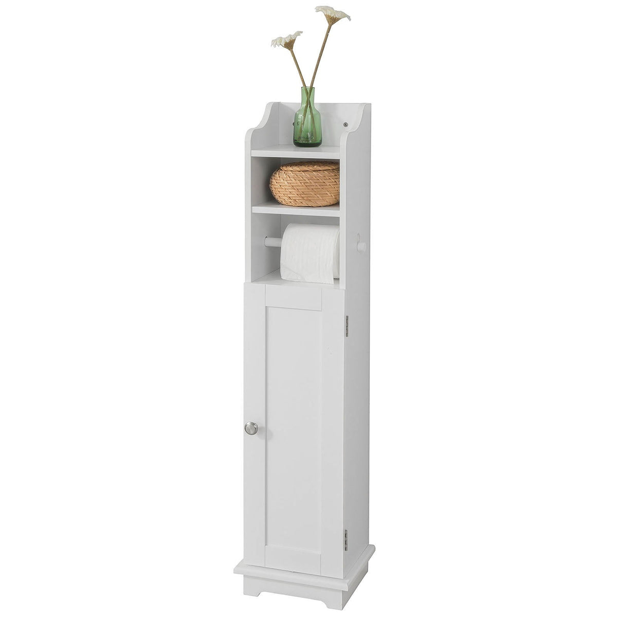 SoBuy Meuble de toilette avec porte-rouleau - Blanc - 20x100x18 cm