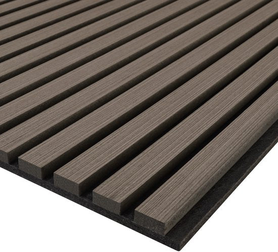 tectake® Acoustic Panels - Lot de 4 - Panneau mural acoustique - 60 x 120 cm - 2,88 m² - Panneaux muraux à taille réglable - Mur à lattes en MDF et placage bois - Isolation acoustique - Décoration murale élégante - Installation facile - Gris chêne