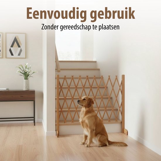 Barrière extensible pour chiens maxxpro - Barrière de sécurité extensible de 26 à 124 cm - pour escalier ou encadrement de porte - Barrière d'escalier sans perçage - Barrière pour chiens d'intérieur et d'extérieur - Bois - 77 cm de haut