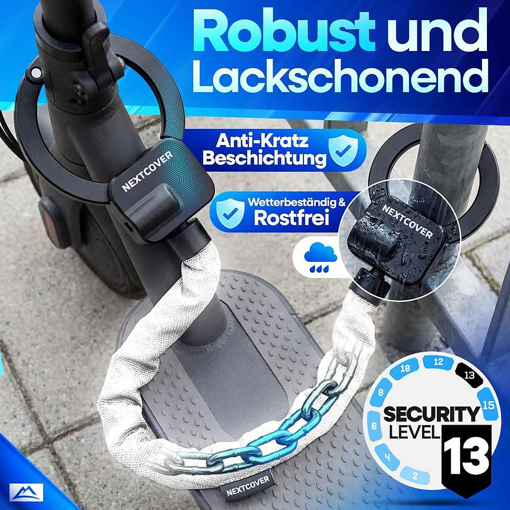 Cadenas pour trottinette électrique NEXTCOVER - Cadenas à chaîne - 90 cm - Steel-Secure - 3 clés
