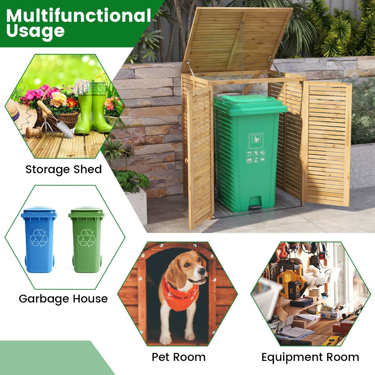 Coast Wooden Waste and Tool Storage 120L for Outdoors - Natural - 86 x 70 x 114 cm